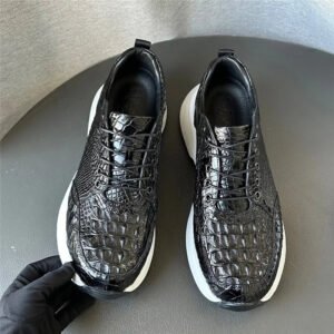Helixoria Authentic Real Crocodile Skin Classic Black White Men Soft Sneakers Genuine Exotic Alligator Leather Male Lace-up Walking Flats