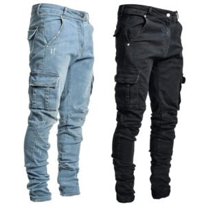 Helixoria Men's Slim Denim Cargo Pants